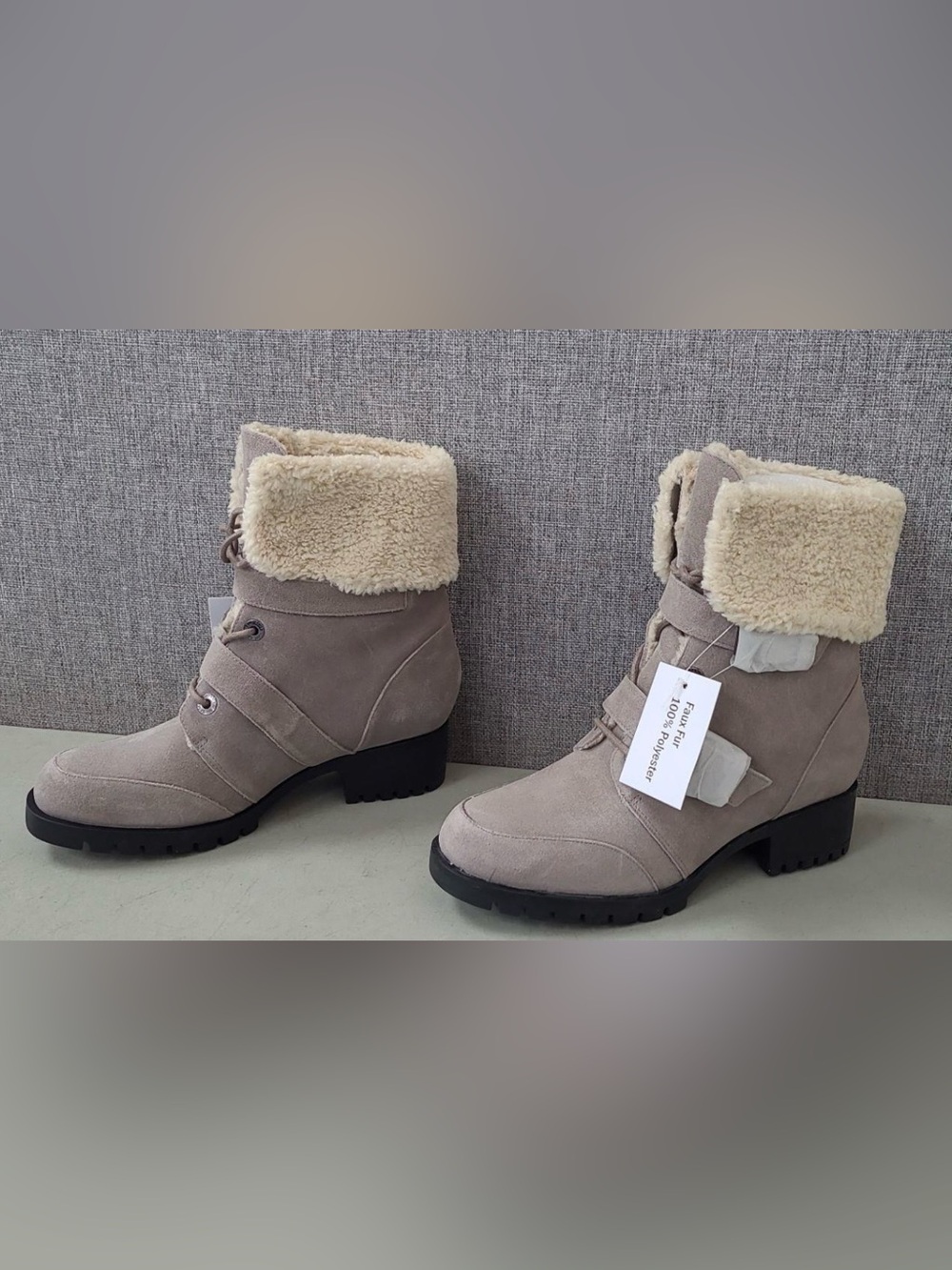 Karl Lagerfeld Paris Sherpa Combat Boots NWT Beige Lug Sole Size 7.5 - Picture 5 of 9